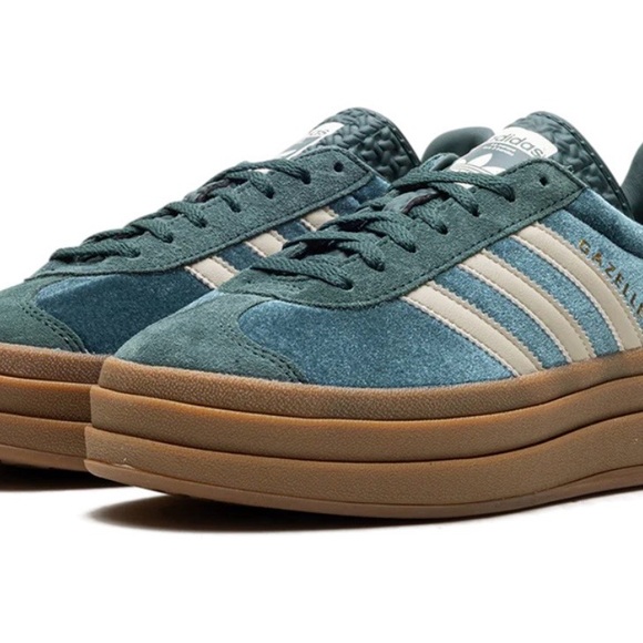 adidas Women’s Platform Suede Sneakers in Teal, White and Brown - Picture 3 of 11